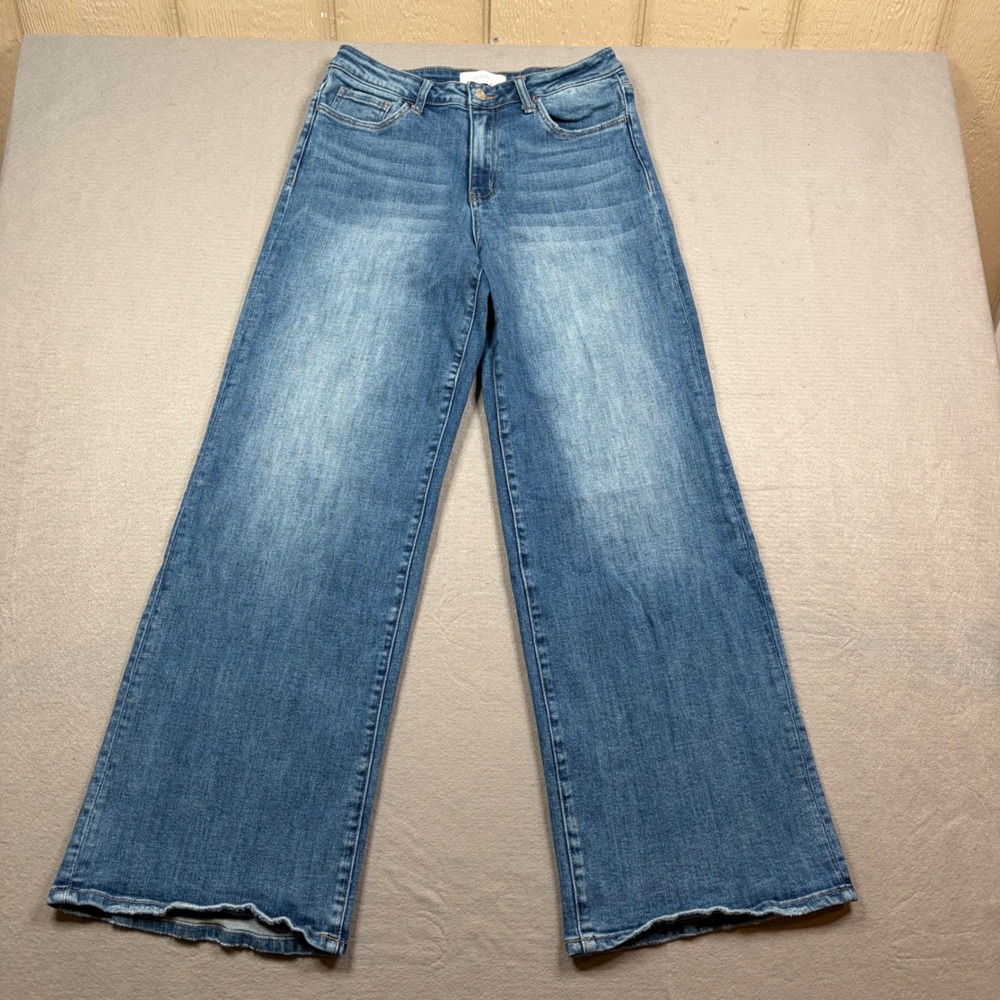 Vervet Blue High Rise Wide Leg Jeans Medium Wash Frayed Hem Womens Size 29